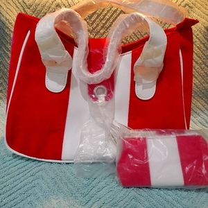 Estee Lauder Mauve/Pink With White Stripe Purse An